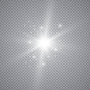 透明背景上孤立的强光照射组.闪光灯闪烁光线和探照灯.发光的光效果.