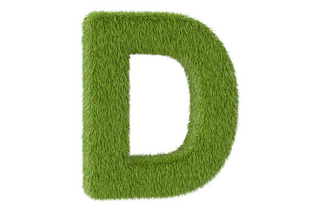 绿草字母 D，3d 渲染