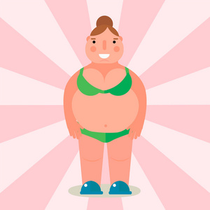 胖女人矢量平面插图超重的身体女性人不健康的大肚皮性格
