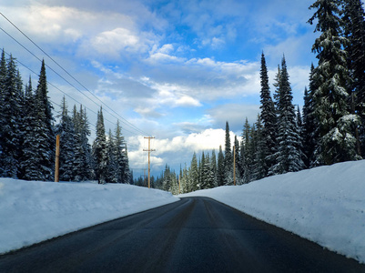 开车穿过雪覆盖景观