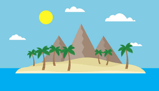 海洋中央热带岛屿的卡通景观