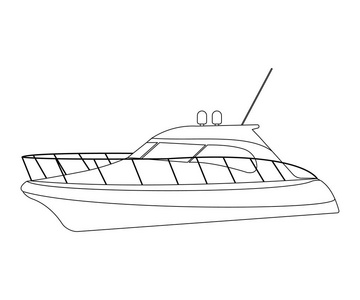 快艇平面图标和标志。轮廓矢量图