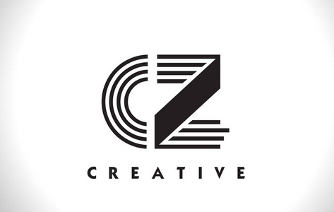 Cz Logo 带黑色线条设计的字母。线封信矢量点检