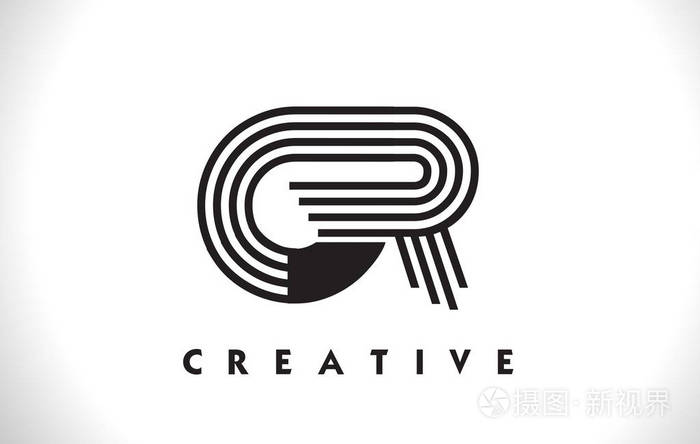 gr logo 带黑色线条设计的字母.线封信矢量点检