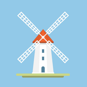 蓝色背景上的传统风车。农业的象征