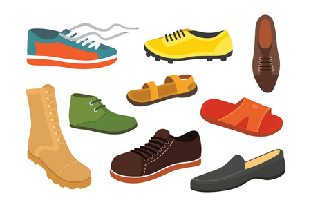 男鞋 季节在平面样式。男子靴子孤立设置的矢量图