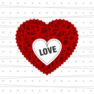 爱和情人节卡与大红色和白色的心矢量背景图案