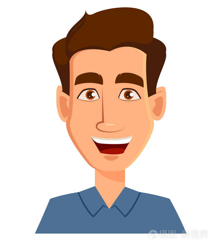一个男人-微笑的表情.男性的情绪.英俊的卡通人物.