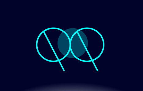 qq q q 蓝线圆字母表字母标志图标模板 vecto 插画