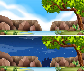 黑夜风景白天和黑夜两河场景照片