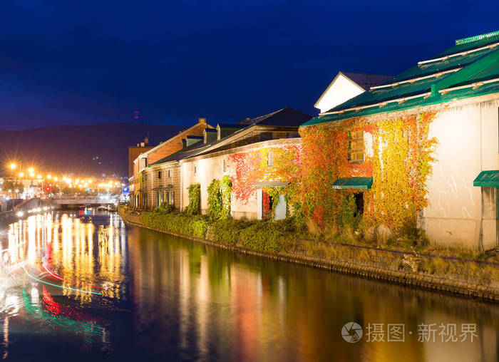 小樽运河在秋天的季节
