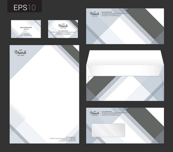 现代文具套装在矢量格式 信笺 名片 信封