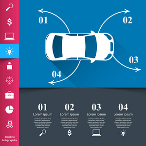 道路信息图表设计模板和营销图标。汽车图标