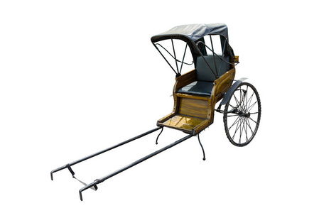 老复古中国手拉人力车上白色黑色孤立照片