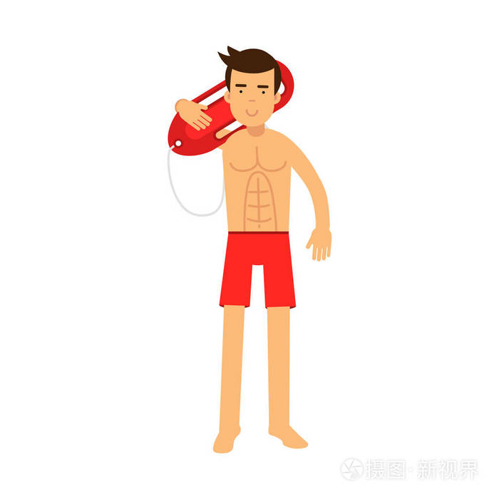 救生员人性格值班站和救生浮标坚持他肩膀矢量图插画-正版商用图片0u6