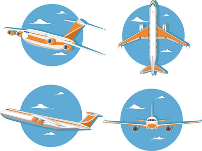 航空图标设置与喷气式飞机在天空中