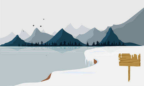 冬季景观与雪 湖和山