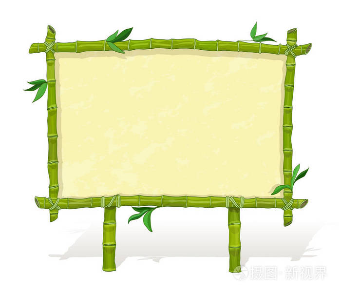 竹架在热带风情为主题的空白招牌卡通矢量
