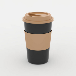 黑色和棕色咖啡杯模拟了柔软的白色背景上。3d