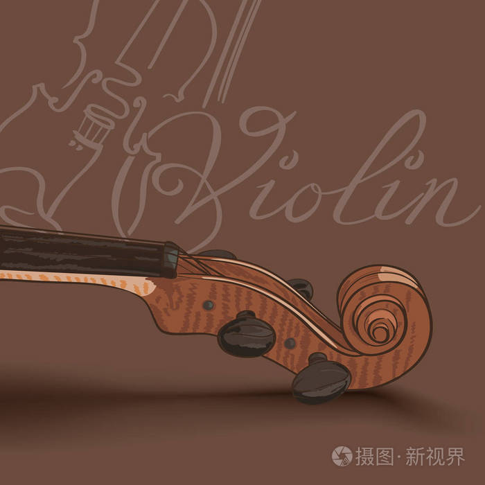 小提琴脖子上棕色背景.由手矢量怡乐思绘图