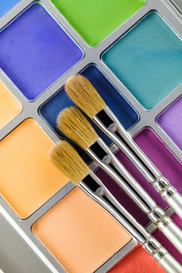 Multicoloredeye 阴影和化妆刷 顶视图的调色板