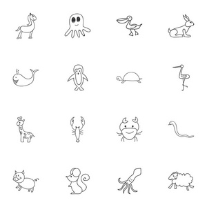 16 可编辑动物学图标集。包括符号母羊 小马 极地鸟等。可用于 Web 移动 Ui 和数据图表设计