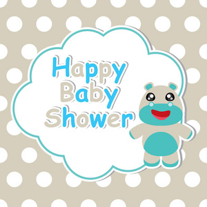婴儿淋浴卡与矢量卡通的可爱的河马框架上的圆点背景适合婴儿淋浴卡