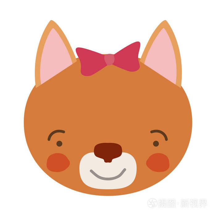 母猫动物幸福表达与弓花边彩色漫画可爱的脸插画 正版商用图片0u78mp 摄图新视界