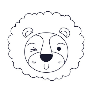 素描剪影漫画脸与鬃毛的狮子眨眼眼表情照片