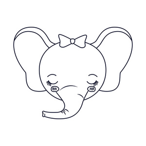 草绘轮廓漫画脸女性大象动物眼睛闭的表情