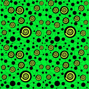 定期的螺旋和圆圈图案绿色和黑色与黑色线条连接