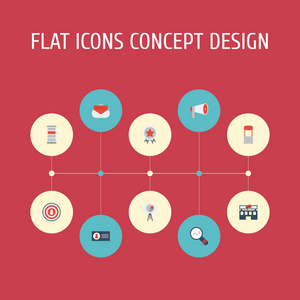 平的图标广告，奖 观众和其他矢量元素。集营销平面图标符号也包括推广 统计数据 应用程序对象