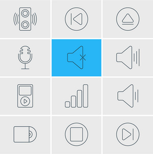 矢量图的 12 音乐图标。可编辑包倒带 迈克 放大器和其他元素