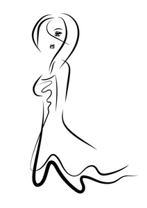 美丽的女人，在一个穿着白色背景，手绘素描图