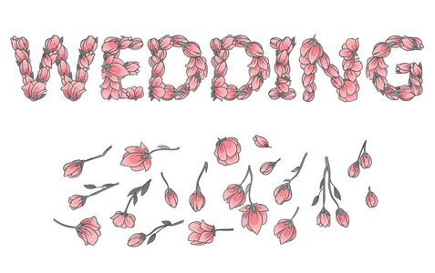 婚礼标志或刻字樱花鲜花制作图片