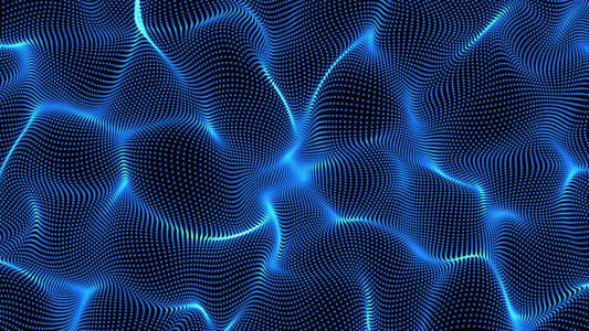 黑色背景蓝色抽象波浪形状由点组成，