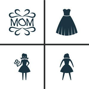 节日图标设置。女人 女性 Mam 和其他元素的集合。此外包括符号如晚上，Mam，设计