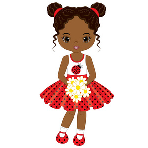 矢量可爱的小非洲裔美国女孩与花