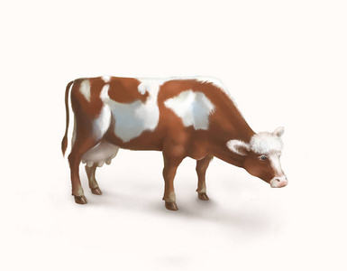红色的斑点的奶牛上白色孤立。数码插画