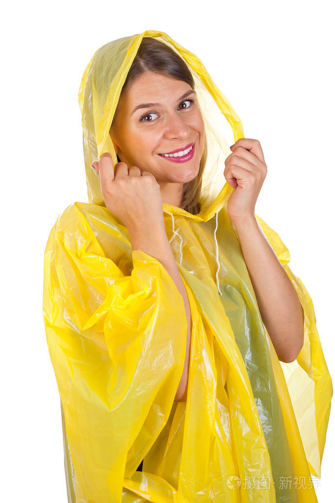 有魅力的女人,穿着黄色的雨衣-分离