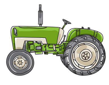 绿色旧拖拉机复古手绘可爱的矢量线艺术点检