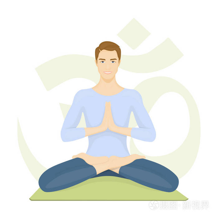 在莲花姿势打坐的人.交叉的双腿的欧洲人.瑜伽, 体育和健身.矢量图