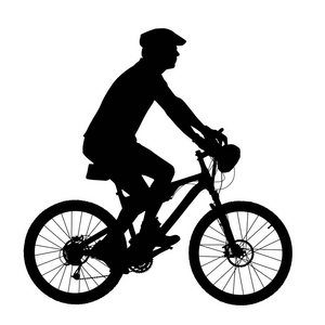 骑自行车的人剪影上白色背景矢量孤立
