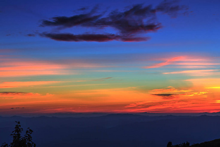 层山和天际线与 Hdr 技术日落之后