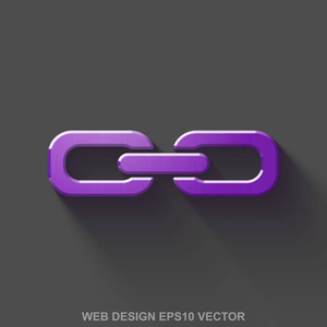 金属平 web 设计的 3d 图标。紫色有光泽的金属链接在灰色的背景上。10，Eps 矢量