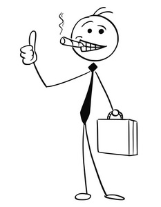 成功的商人与雪茄和公文包的插图照片