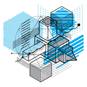 抽象的 3d 形状组成，矢量等距的背景。Com