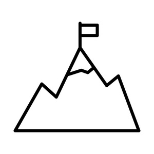 山与峰值线图标上的标志。目标成就大纲符号。矢量
