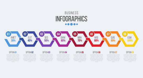 矢量 8 步骤时间线图表模板的箭头