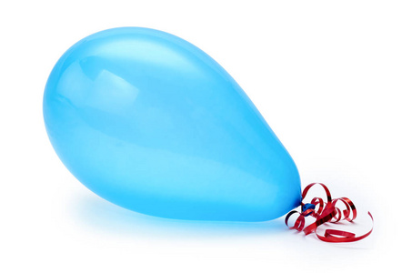 单一的蓝色党的气球。白色背景上孤立